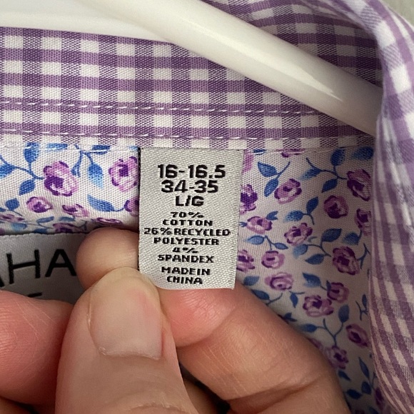 Nick Graham Men's Long Sleeve Purple Check Dress Shirt Size Large 16-16.5, 34-35 - Picture 3 of 7